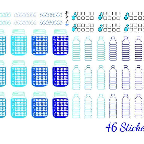 Water Tracker Stickers - Hydrate Stickers - Planner Stickers - Water Bottle - Mason Jar