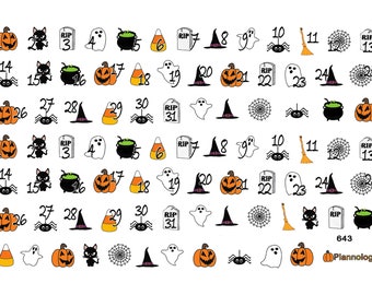 Halloween Date Covers Planner Stickers, Number Stickers, Countdown Stickers, Fall, Autumn