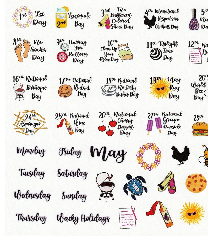 MAY Wacky Holidays Planner Stickers Calendar Stickers Etsy