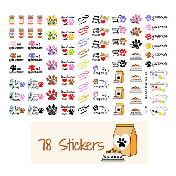 Dog Care Stickers - Dog Planner Stickers - Pet Medication - Pet Food - Vet - Groomer - Puppy Care  - Food - Treat - Toy