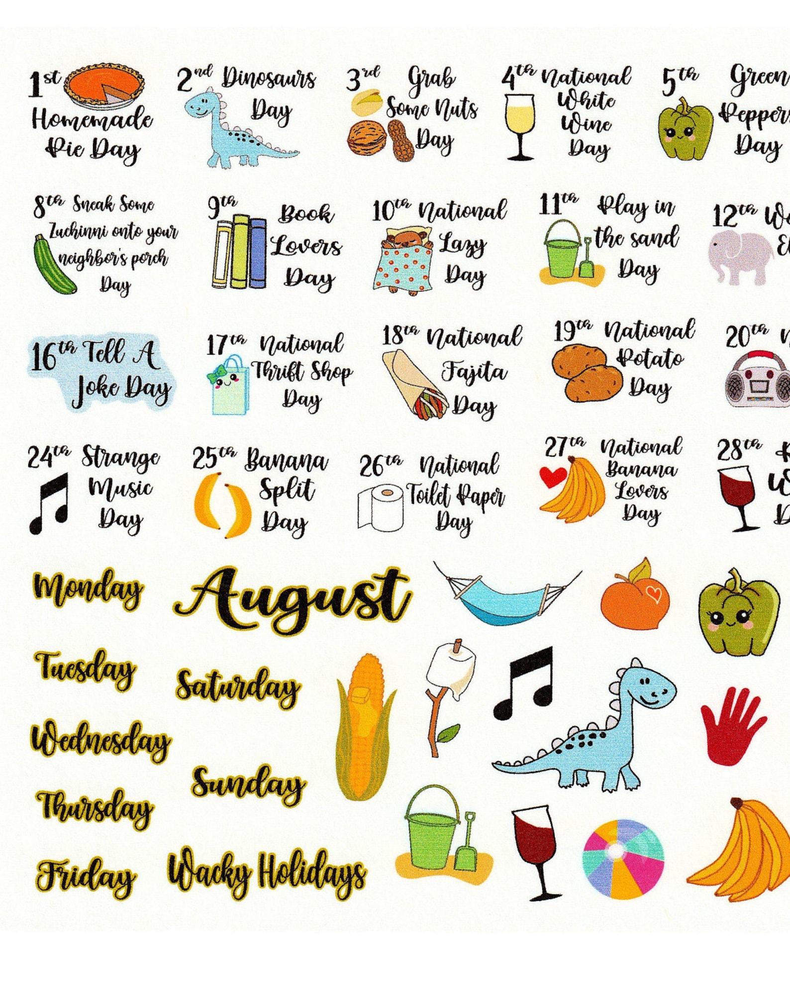 AUGUST Wacky Holidays Planner Stickers Calendar Stickers Etsy