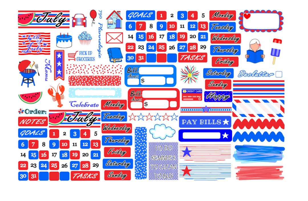 JULY Monthly Basics Sticker Kit - Planner Stickers - Summer Stickers ...