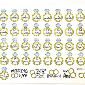 Wedding Stickers, Wedding Countdown Stickers, Diamond Ring Planner Stickers