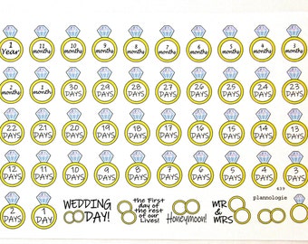 Wedding Stickers, Wedding Countdown Stickers, Diamond Ring Planner Stickers