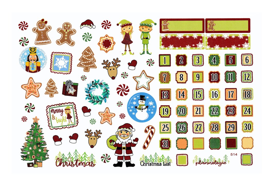 Christmas Planner Stickers Advent Calendar Date Covers Etsy
