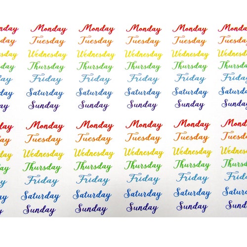 Rainbow Days of the Week Planner Stickers for Calendar Etsy