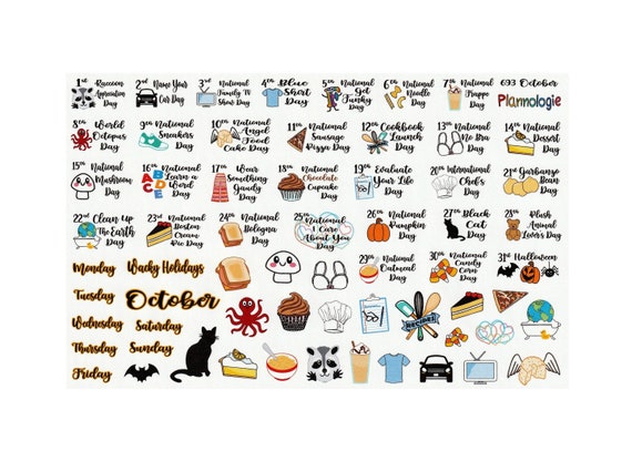 OCTOBER Wacky Holidays Planner Stickers Calendar Stickers Celebrate Fall  Funny Autumn October Holiday Stickers Halloween 