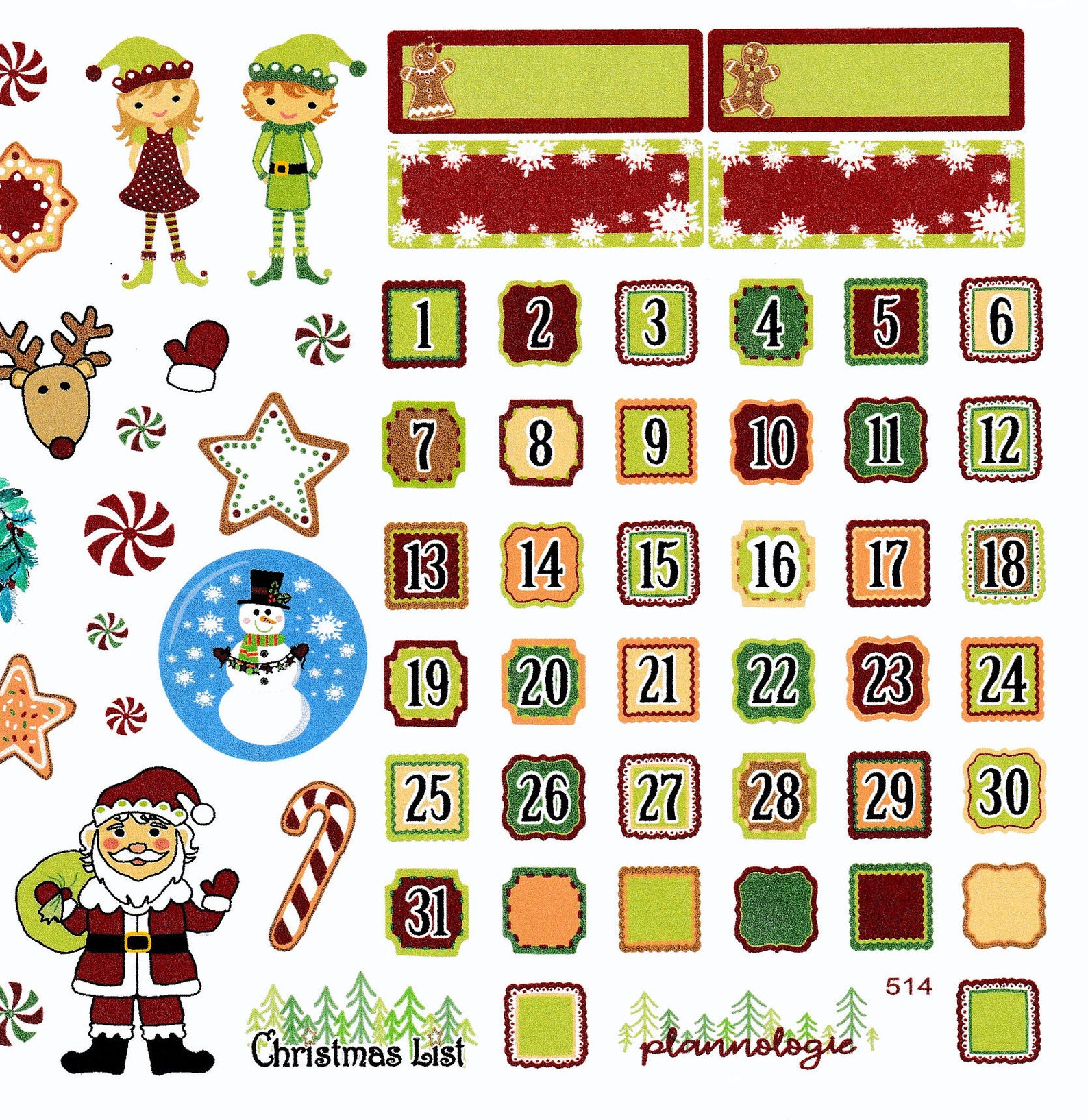 Christmas Planner Stickers Advent Calendar Date Covers Etsy