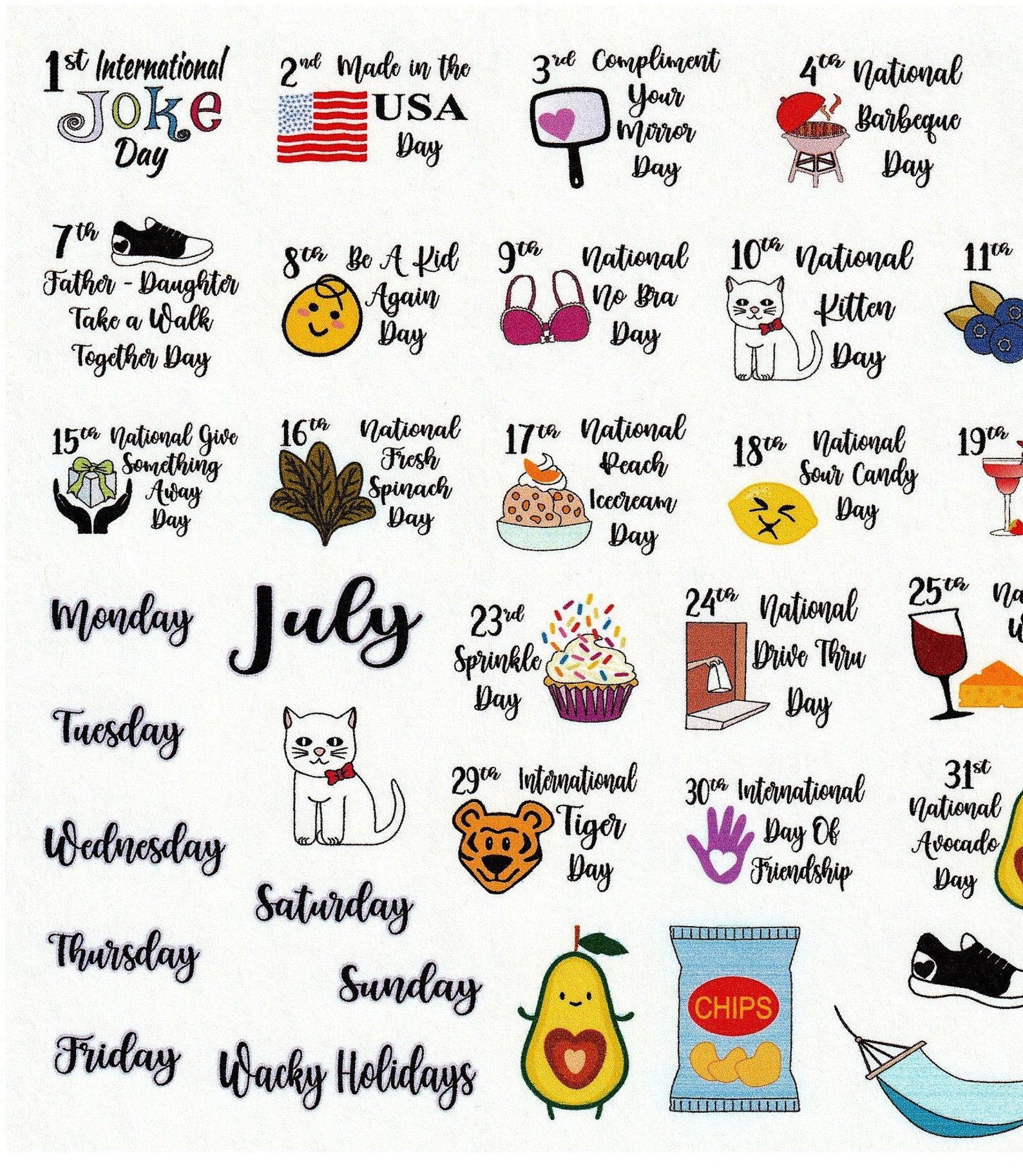 JULY Wacky Holidays Planner Stickers Calendar Stickers Etsy