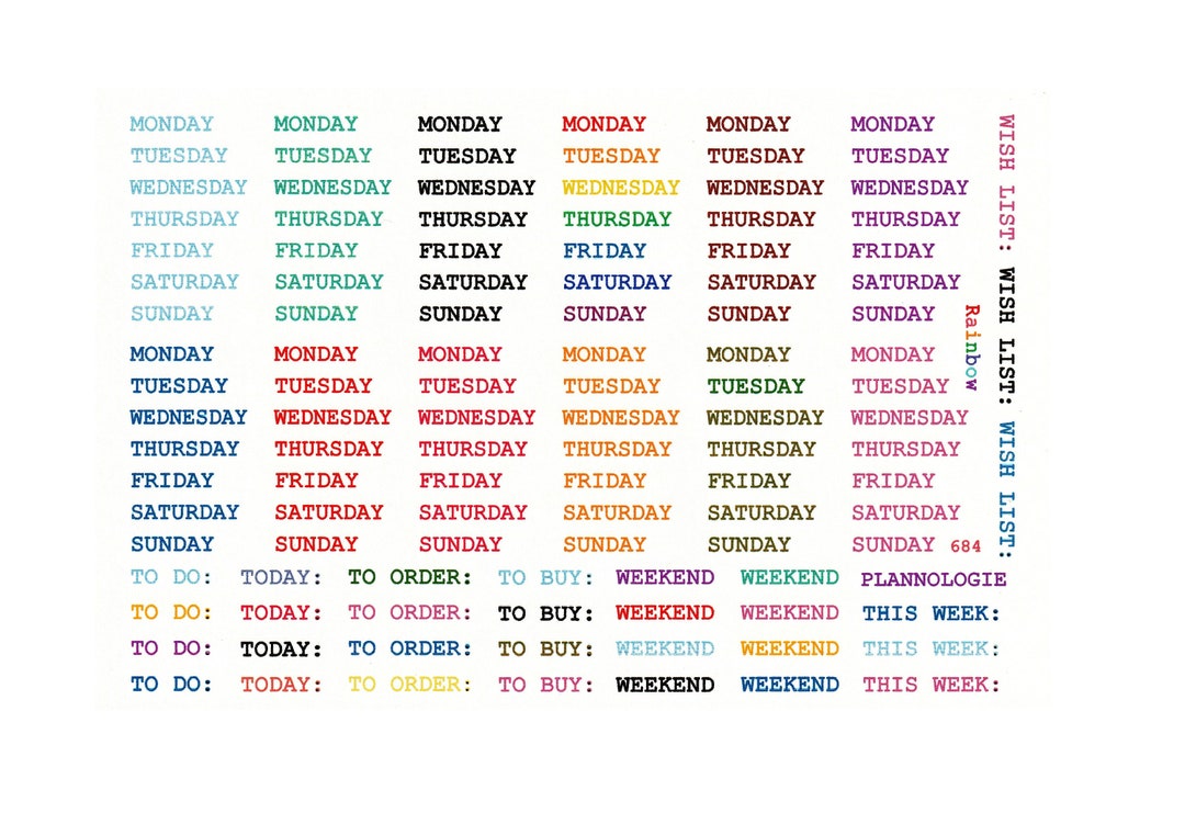 The Weekly Diary: Monthly Days of the Week Stickers (10 Font Choices A