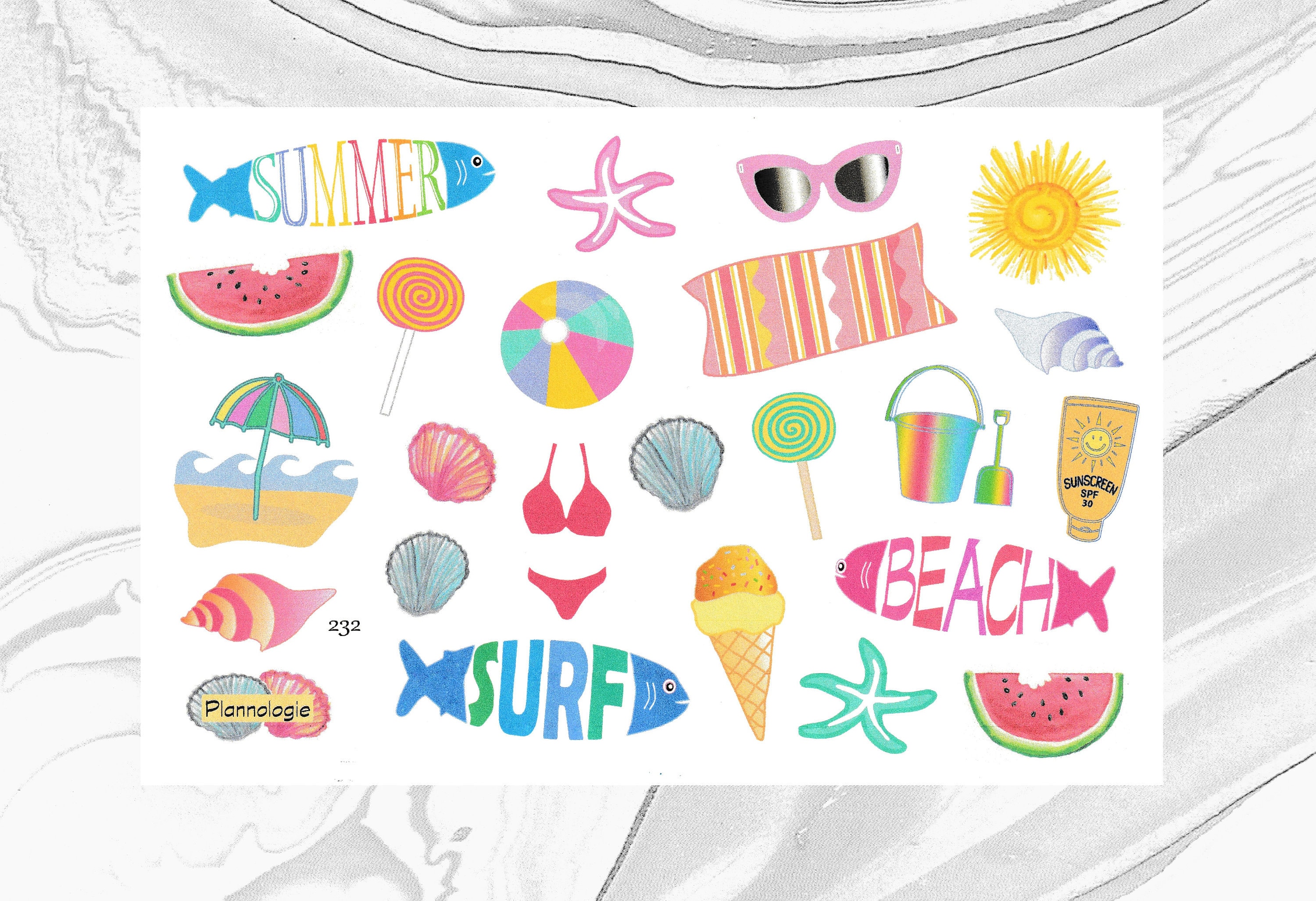 Summer Beach Planner Stickers Summer Icon Stickers Vacation Etsy