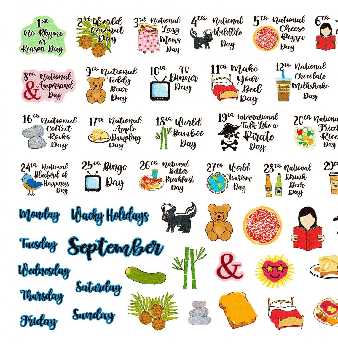 SEPTEMBER Wacky Holidays Planner Stickers Calendar Stickers Etsy