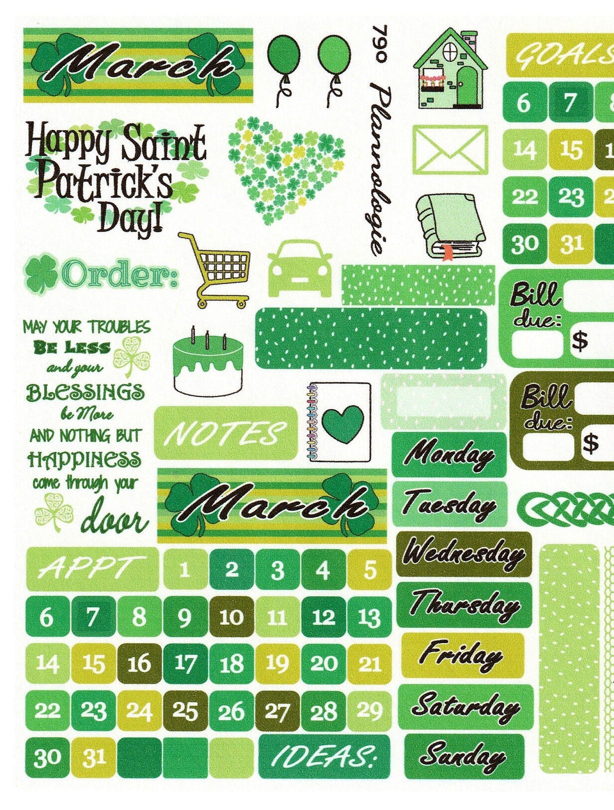 March Monthly Basics Sticker Kit Planner Stickers Saint Etsy