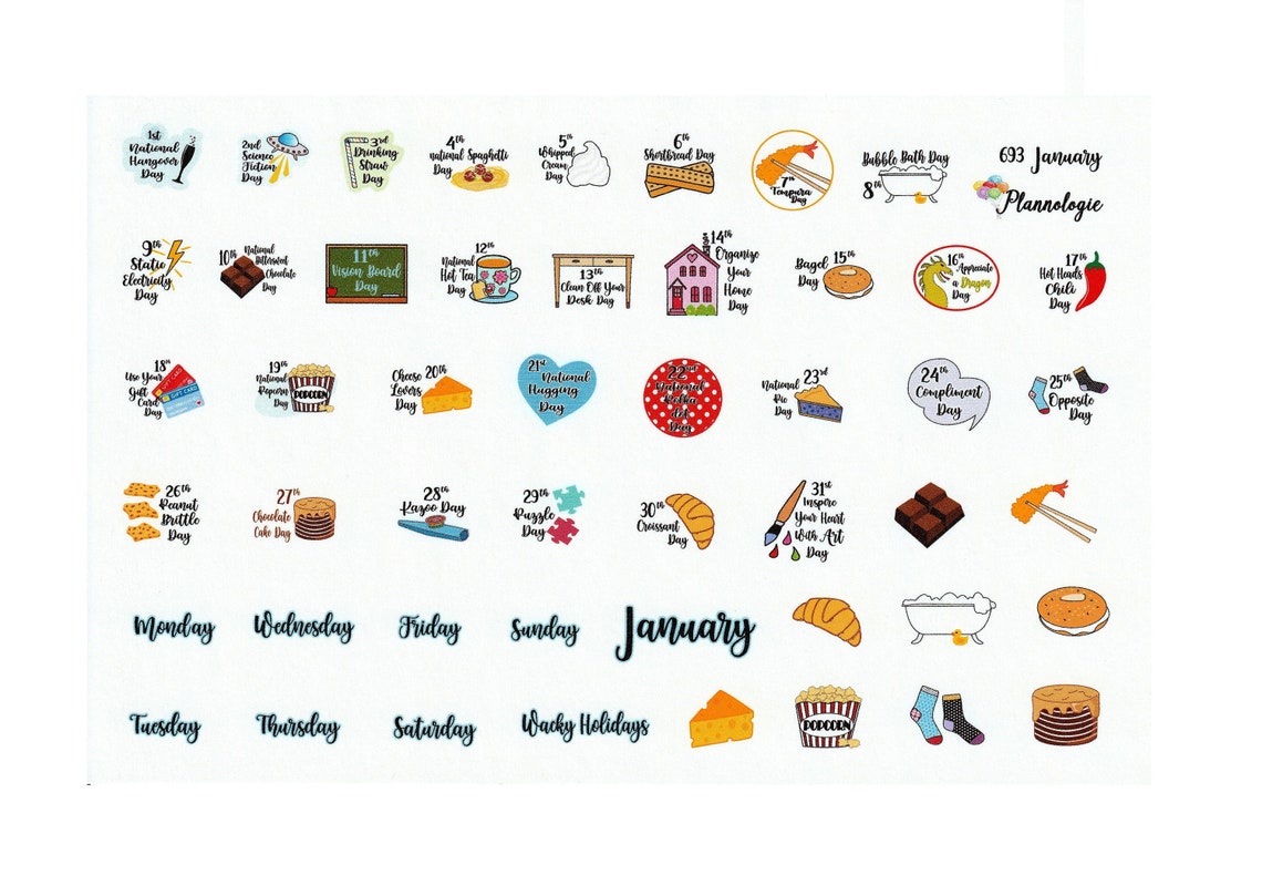January Wacky Holidays Planner Stickers Calendar Stickers Etsy