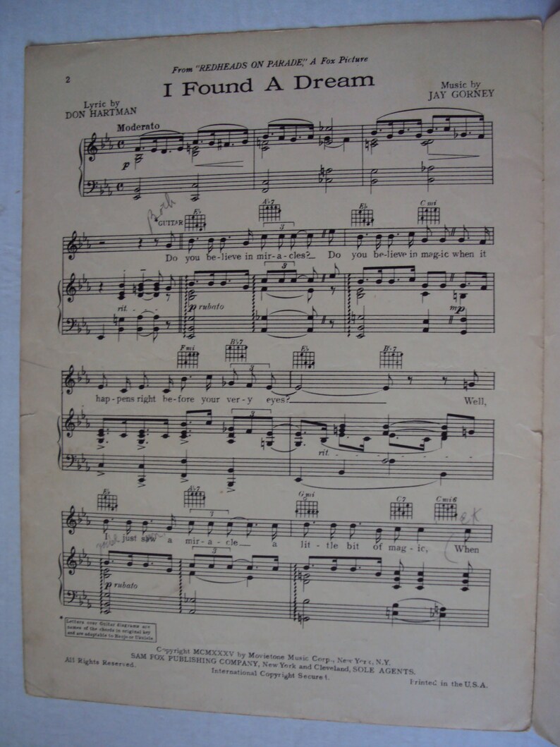 I Found a Dream vintage sheet music image 3