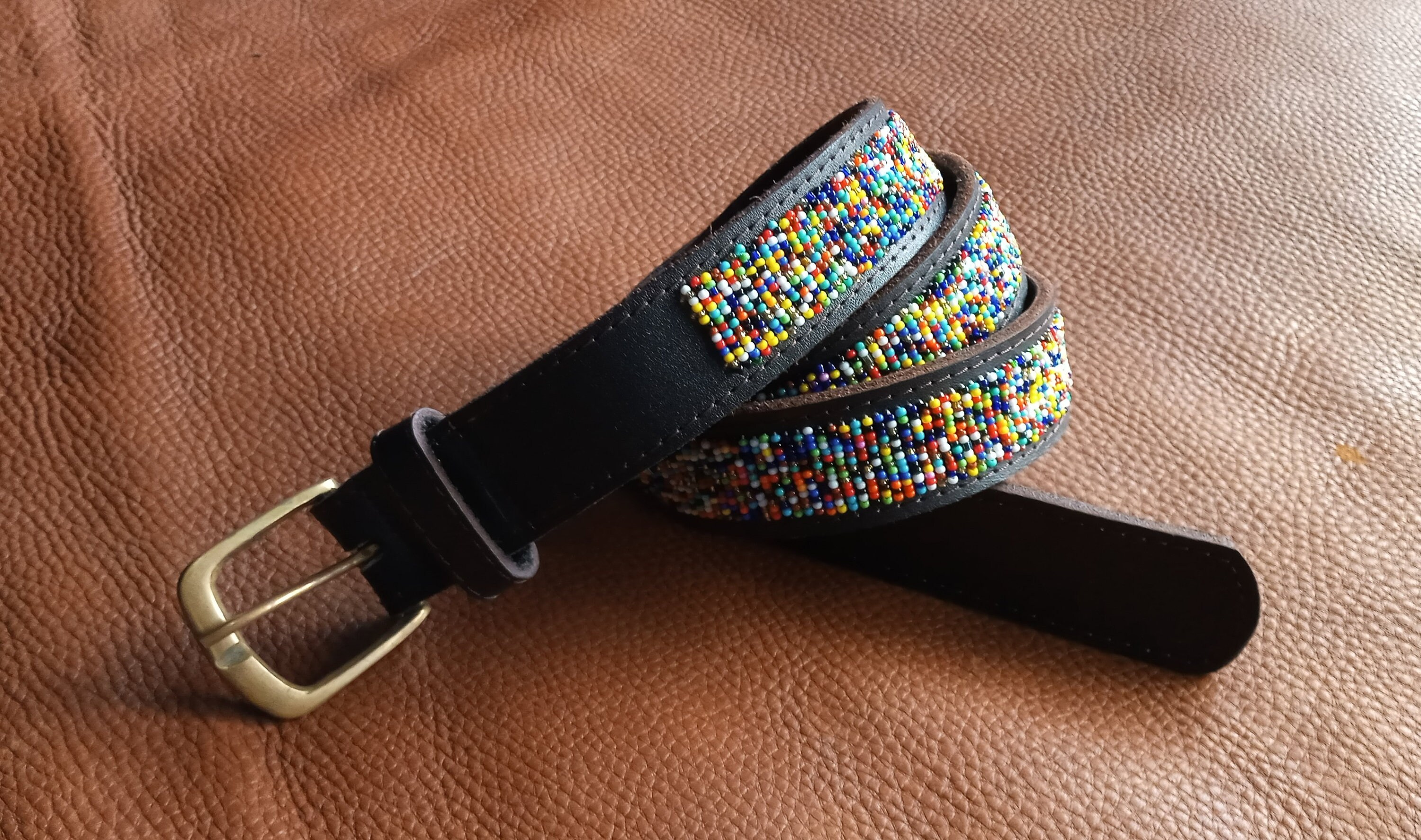 beaded leather belt