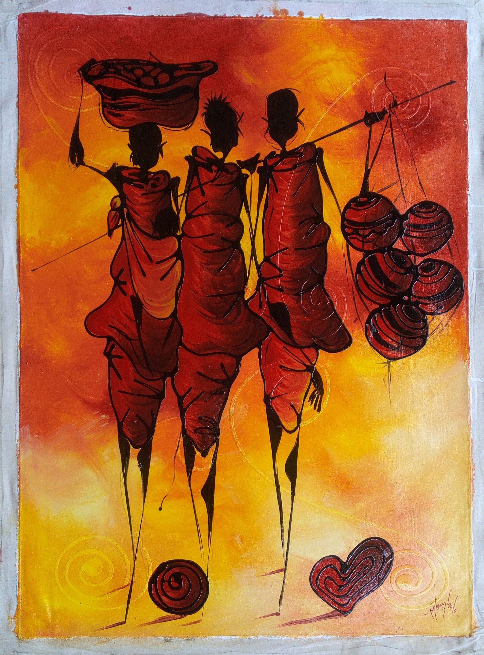 Maasai Family Oil Painting Wallhanging Paintingoil Painting Etsy