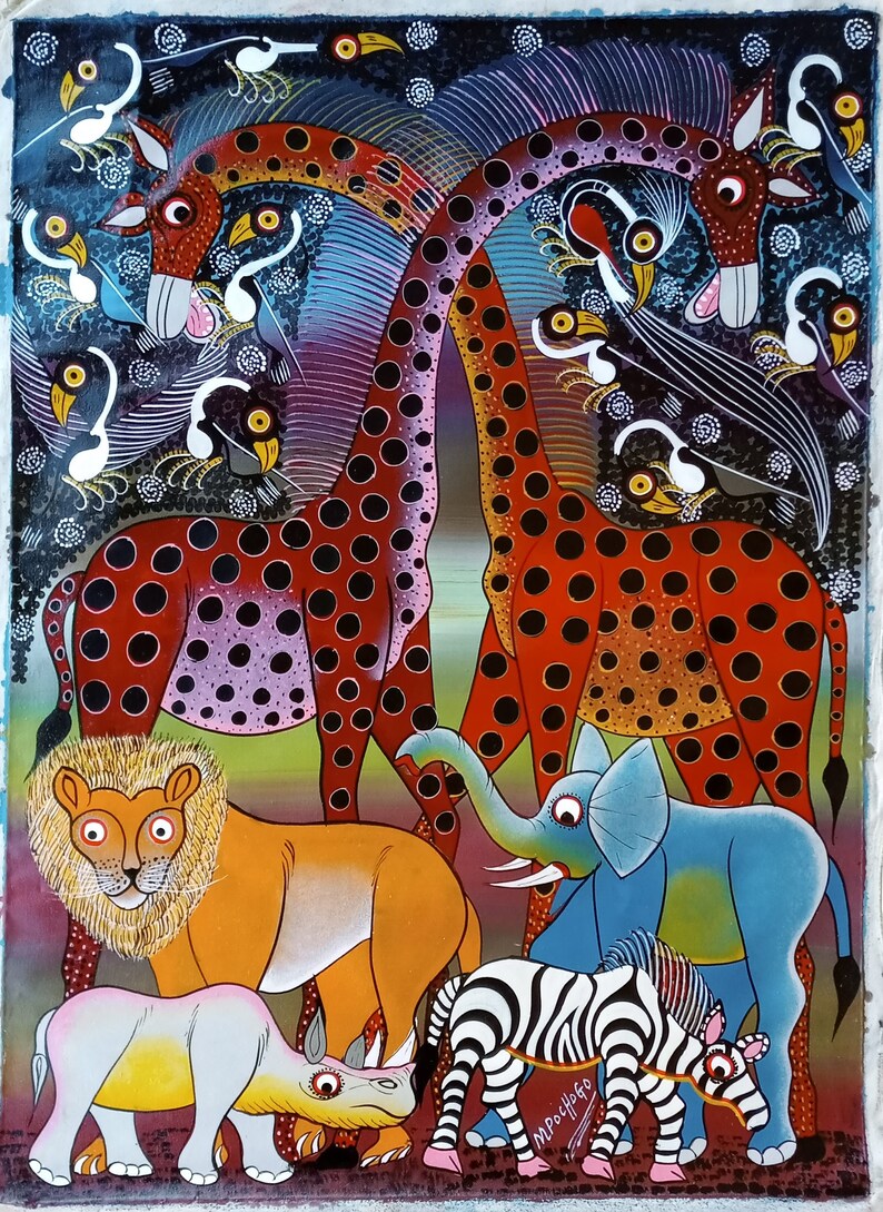 Africa animals tinga tinga oil painting wall-hanging | Etsy