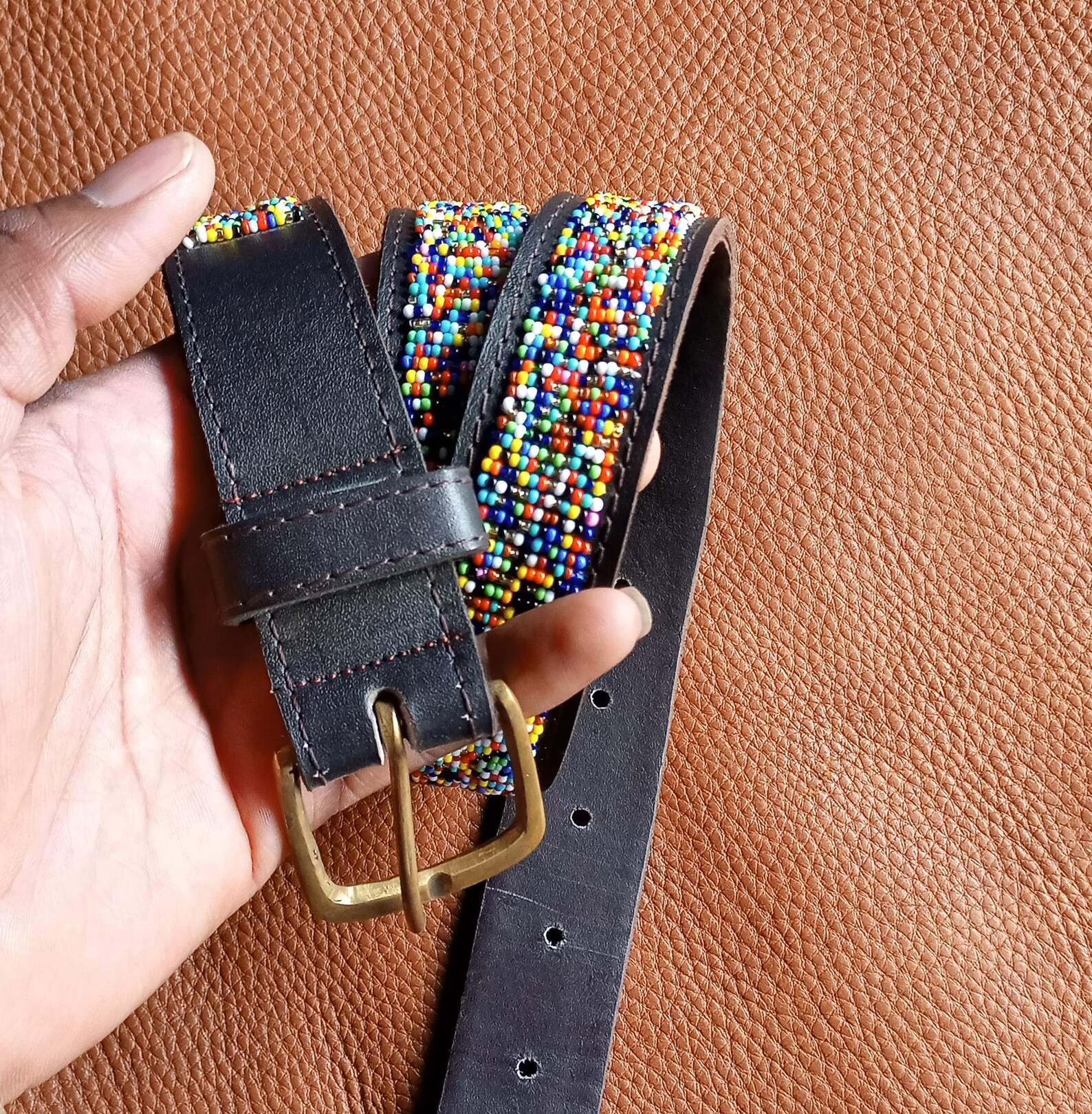 ON Sale Leather Beaded Belt Men Leather Beaded Belt Unisex Etsy