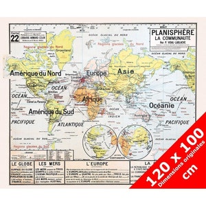 Carte Vidal Lablache 22 - PLANISPHERE LA COMMUNAUTE - 120 x 100 cm (reproduction ancienne carte scolaire)