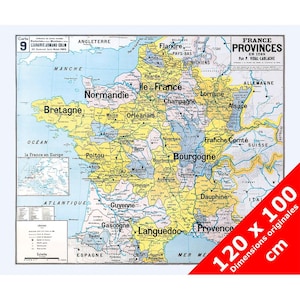 Carte Vidal Lablache 9 - FRANCE PROVINCES EN 1789 - 120 x 100 cm (reproduction ancienne carte scolaire)