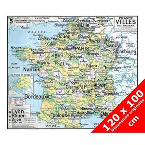 Carte Vidal Lablache 5 - FRANCE VILLES - 120 x 100 cm (reproduction ancienne carte scolaire)