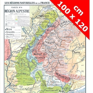 Carte Paul Kaeppelin 4 - REGION ALPESTRE - VILLES - 100 x 120 cm (reproduction ancienne carte scolaire)