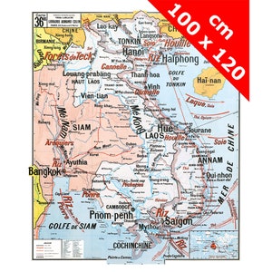 Carte Vidal Lablache 36 BIS - INDOCHINE - 100 x 120 cm (reproduction ancienne carte scolaire)