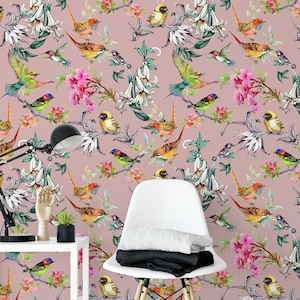 Exotic Birds, Removable Wallpaper, Self Adhesive Wallpaper, Pasted Wallpaper, Mural, Temporary, Feature Wall