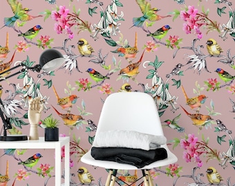 Exotic Birds, Removable Wallpaper, Self Adhesive Wallpaper, Pasted Wallpaper, Mural, Temporary, Feature Wall