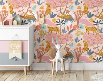 Lazy Leopards-behang, verwijderbaar behang, zelfklevend behang, geplakt behang, muurschildering, tijdelijk, functiemuur