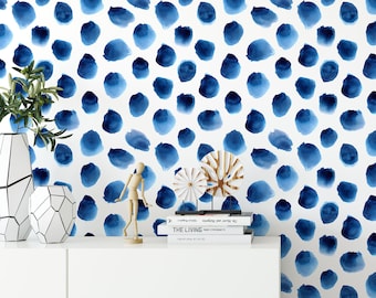 Blue Watercolour Dots Wallpaper, Removable Wallpaper, Self Adhesive Wallpaper, Pasted Wallpaper, Mural, Temporary, Feature Wall