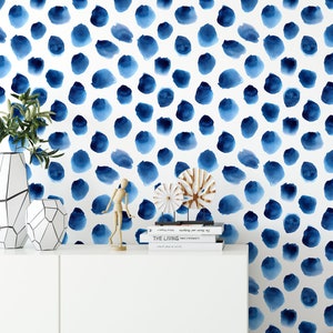 Papel de parede com pontos de aquarela azul, papel de parede removível, papel de parede autoadesivo, papel de parede colado, mural, temporário, parede de destaque