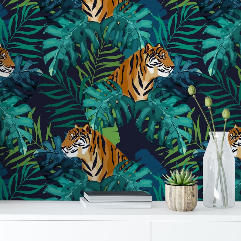 Jungle Tiger Removable Wallpaper Self Adhesive Wallpaper Etsy
