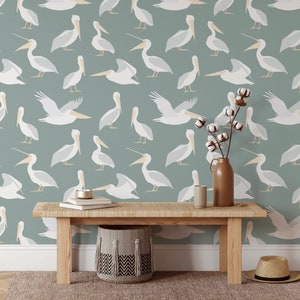 Pelican Wallpaper, Removable Wallpaper, Self Adhesive Wallpaper, Pasted Wallpaper, Mural, Temporary, Feature Wall