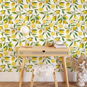 Lemon Tree Wallpaper, Removable Wallpaper, Self Adhesive Wallpaper, Pasted Wallpaper, Mural, Temporary, Feature Wall