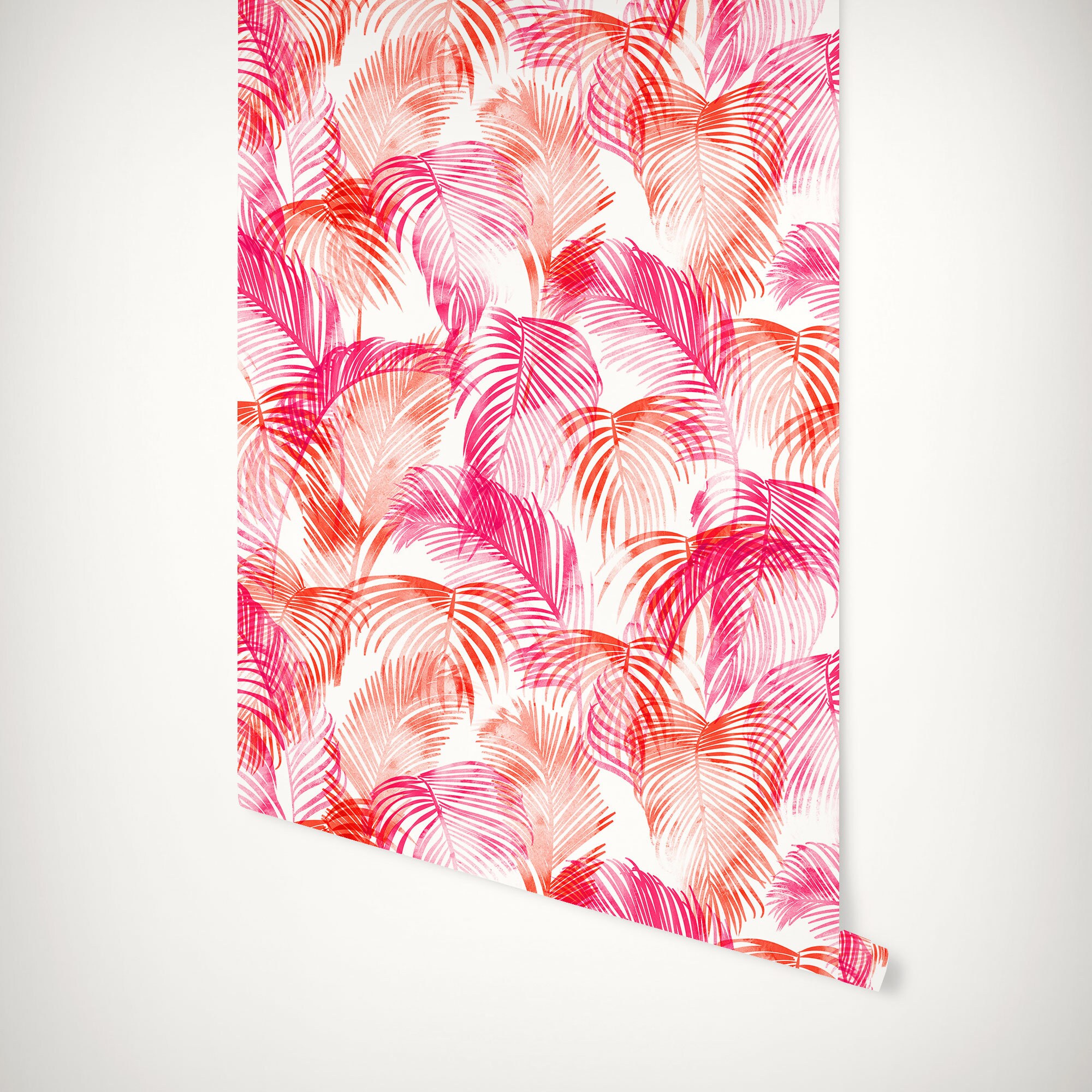 Pink & Orange Palms Removable Wallpaper Self Adhesive Etsy