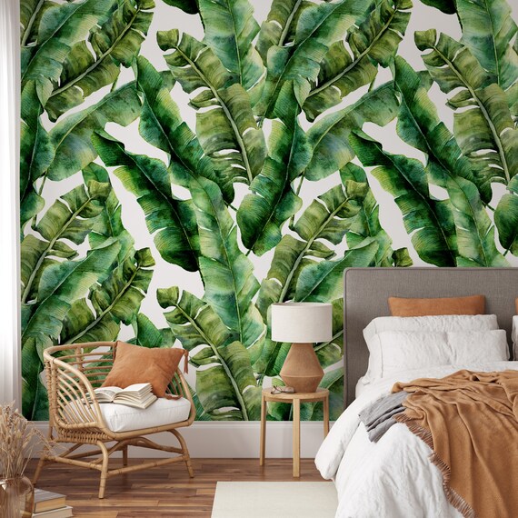  Papel tapiz autoadhesivo 3D para pared, removible, papel  adhesivo de contacto con hojas de palmera de plátano, textura sin costuras,  bosque exótico de selva tropical, papel tapiz para decoración de dormitorio
