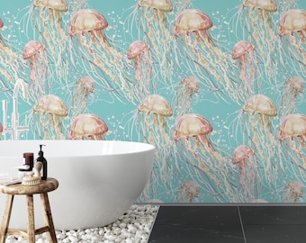 Jellyfish Wallpaper, Removable Wallpaper, Self Adhesive Wallpaper, Pasted Wallpaper, Mural, Temporary, Feature Wall