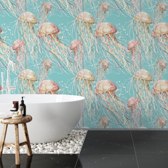 Jellyfish Wallpaper, Removable Wallpaper, Self Adhesive Wallpaper, Pasted Wallpaper, Mural, Temporary, Feature Wall