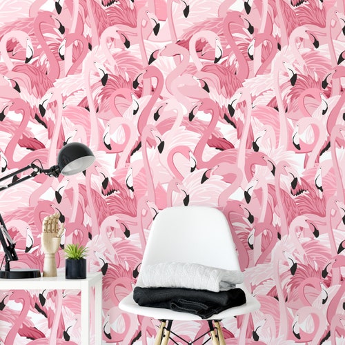 Bright Flamingos Wallpaper Removable Wallpaper Self Adhesive Etsy