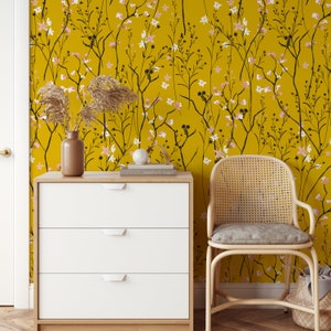 Vintage Tapete mit Blumenmuster, Abnehmbare Tapete, Selbstklebende Tapete, Klebte Tapete, Wandbild, Temporär, Feature-Wand