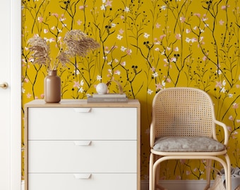 Vintage Floral Illustration Wallpaper, Removable Wallpaper, Self Adhesive Wallpaper, Pasted Wallpaper, Mural, Temporary, Feature Wall