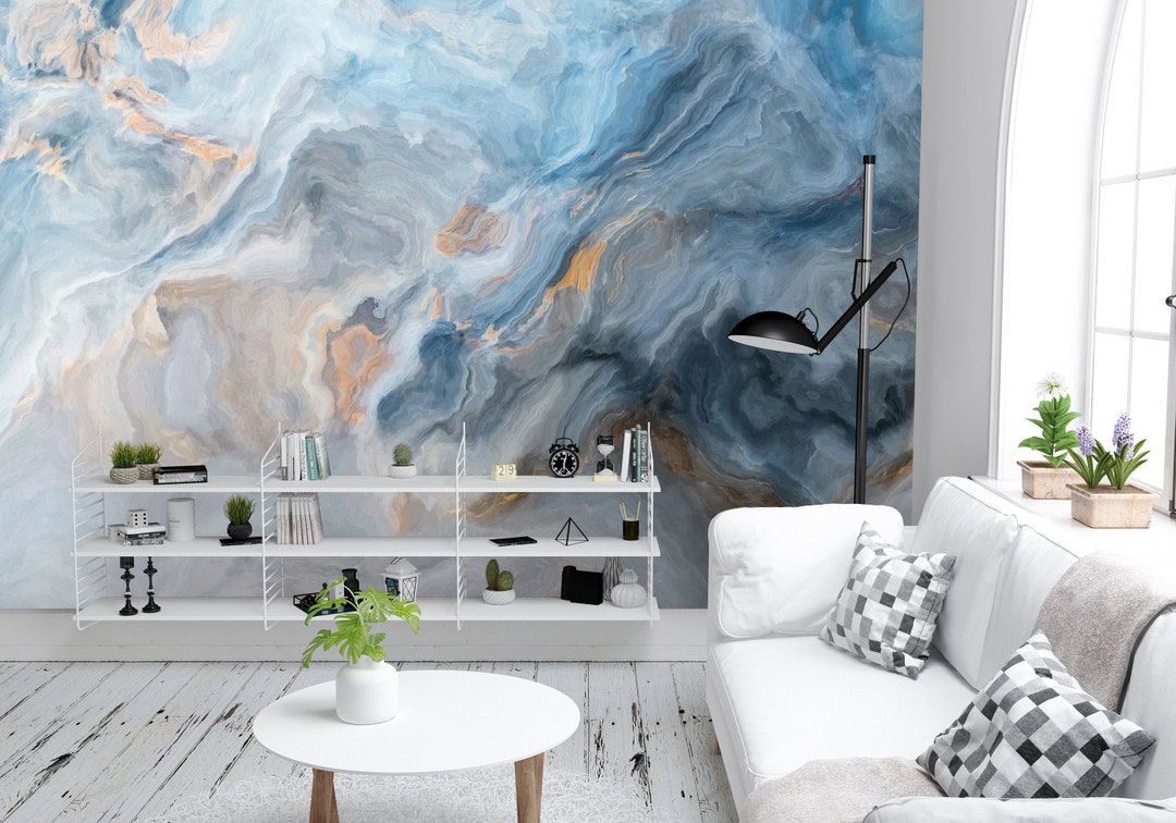 Blue Marble Mural Wallpaper Mural Peel and Stick Wallpaper Etsy