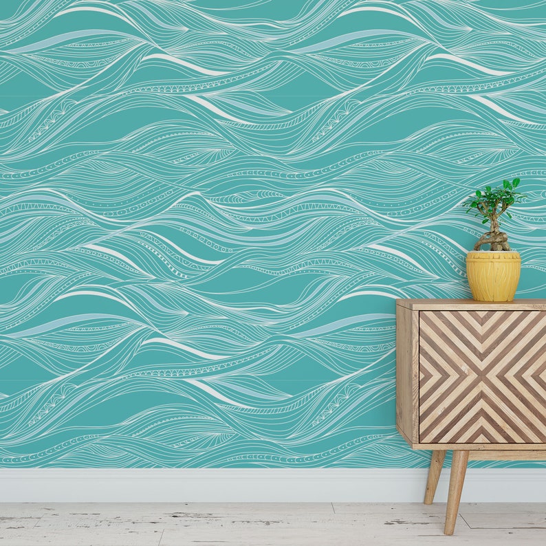 Nautical Waves Removable Wallpaper Self Adhesive Wallpaper | Etsy