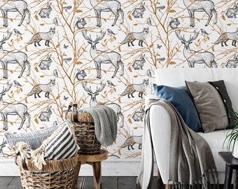 Forest Animals Wallpaper, Removable Wallpaper, Self Adhesive Wallpaper, Pasted Wallpaper, Mural, Temporary, Feature Wall