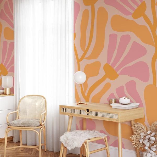 Retro Floral Mural Wallpaper, Removable Wallpaper, Self Adhesive Wallpaper, Pasted Wallpaper, Mural, Temporary, Feature Wall