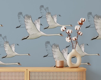 Swan Wallpaper, Removable Wallpaper, Self Adhesive Wallpaper, Pasted Wallpaper, Mural, Temporary, Feature Wall