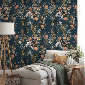 Blumen & Beeren Tapete, abnehmbare Tapete, selbstklebende Tapete, beklebte Tapete, Wandbild, Temporary, Feature Wall