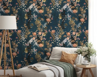 Flowers & Berries Wallpaper, Removable Wallpaper, Self Adhesive Wallpaper, Pasted Wallpaper, Mural, Temporary, Feature Wall